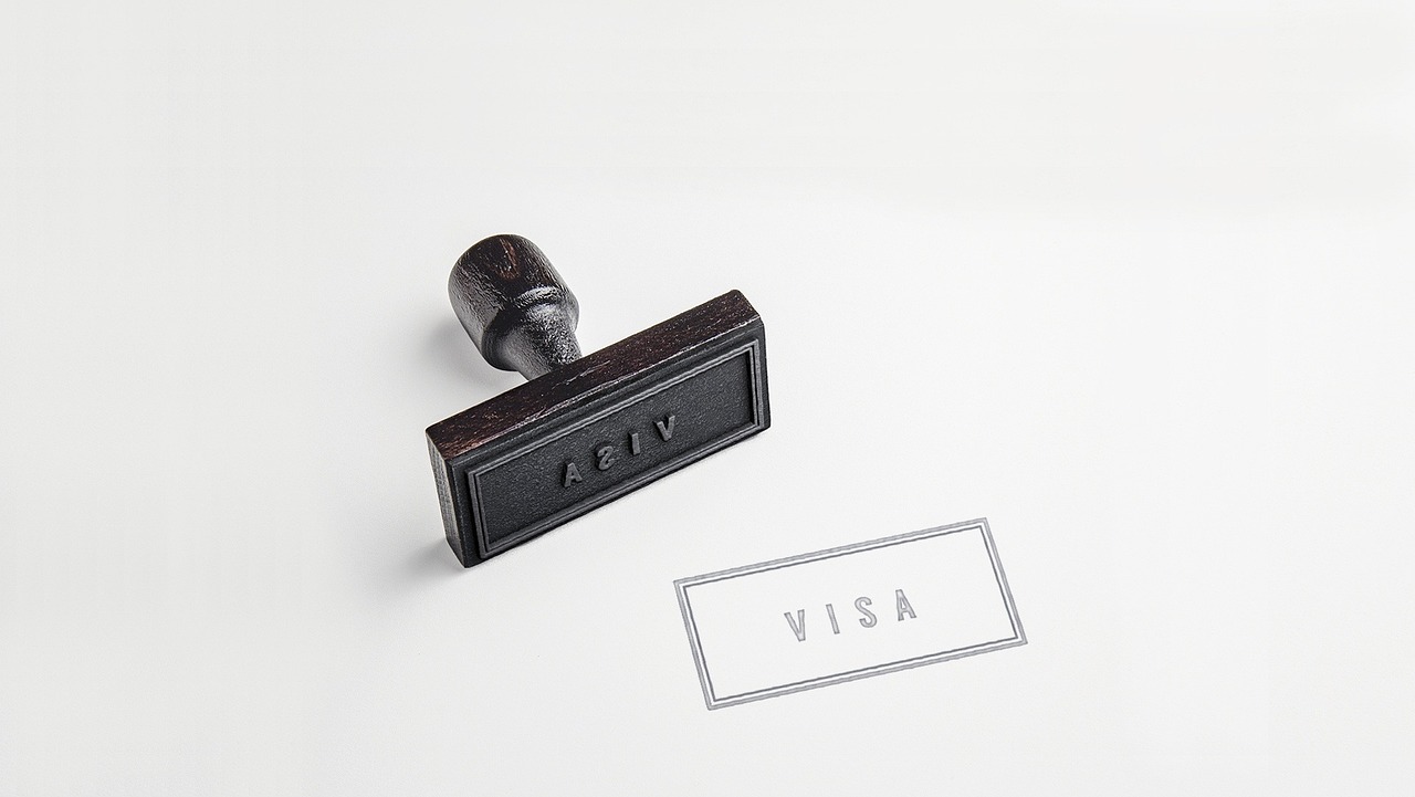 Sello de caucho con la palabra visa junto a su impresión sobre papel blanco
