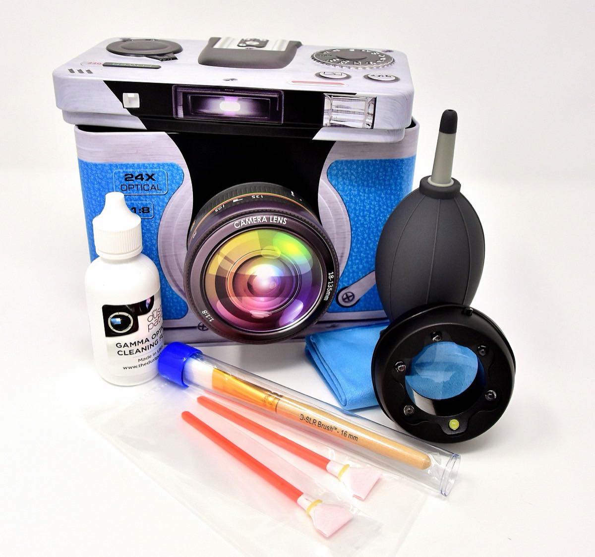 camera, sensor cleaning, led magnifying glass, paint brush
