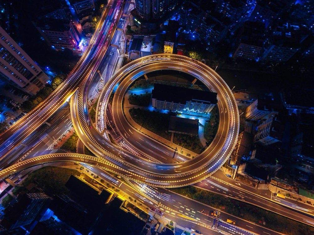 streets, night, lights, circle
