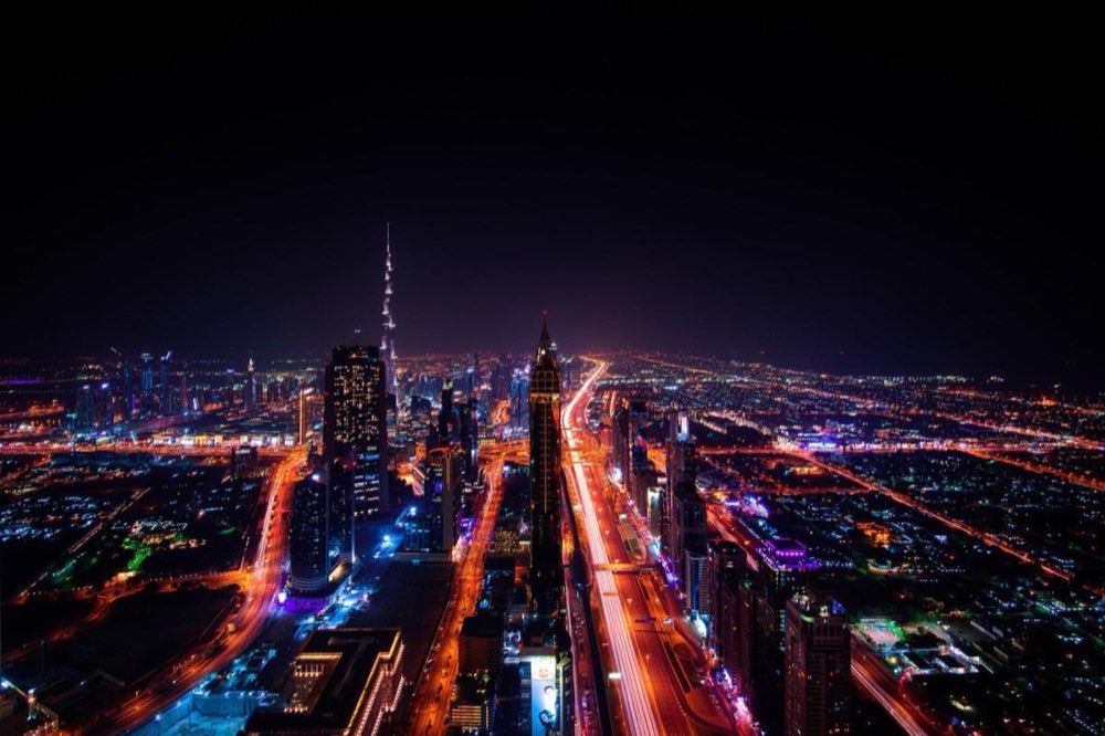 dubai, skyscraper, city lights, skyline