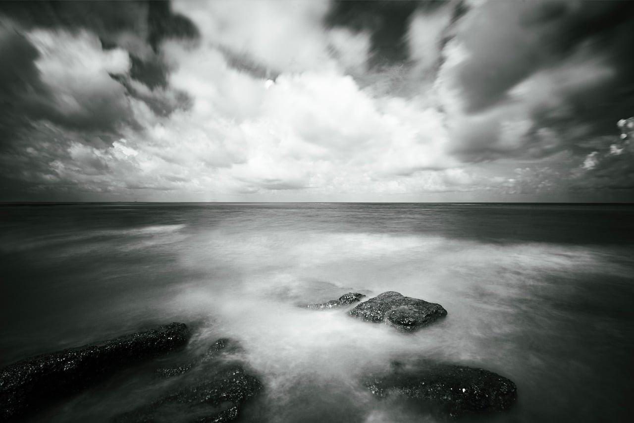 sea, black and white, nature, photography
