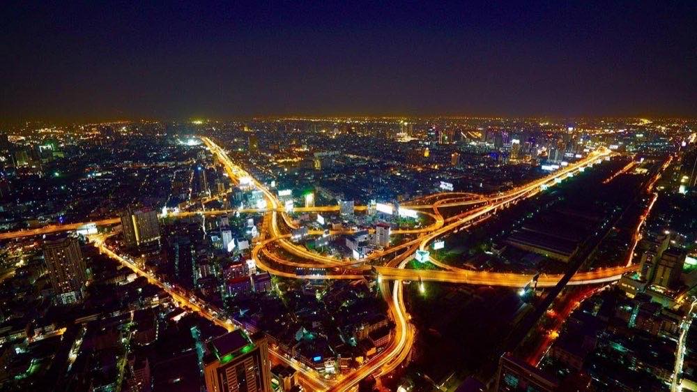 city, aerial view, illuminated, city lights