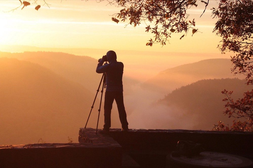 photographer, sunset, mountains, nature