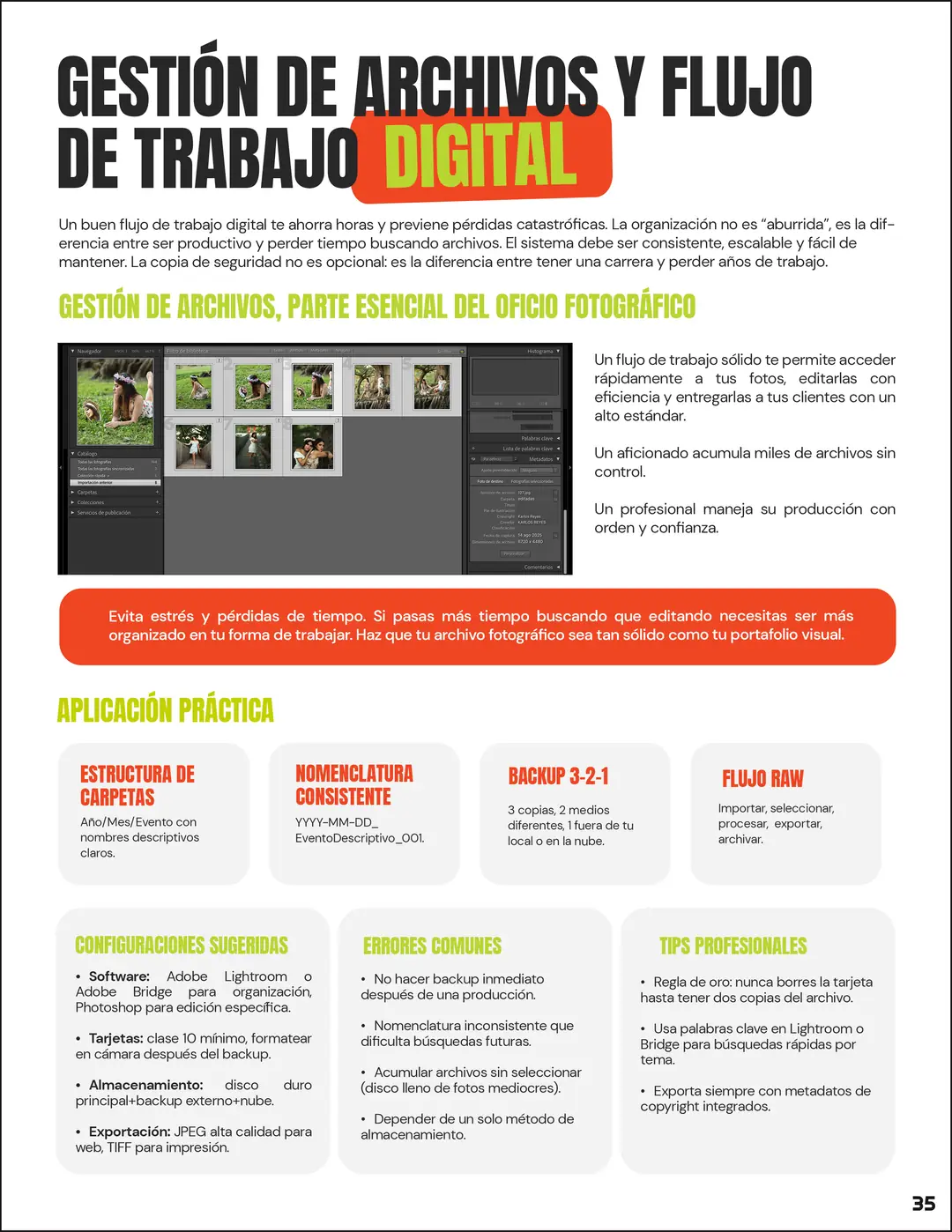 Tarjeta 19 de Enfogram: Gestión de archivos y flujo de trabajo digital